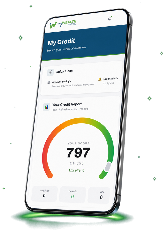 The MyWealth Capital portal on a mobile phone